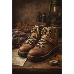 Stadler Brown Leather Hiking Boots Size 7 Lug Sole Lace Up Ankle Boots